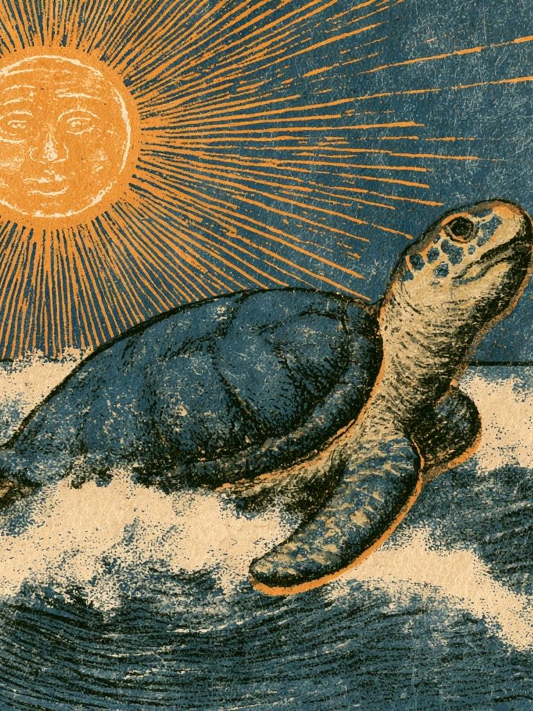 Sea Turtle Sunburst Vintage Print. poster — animals art