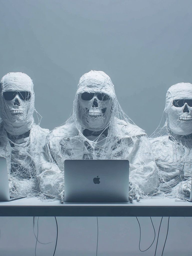 Skeletal Tech Workers — Surrealism Print. poster detail