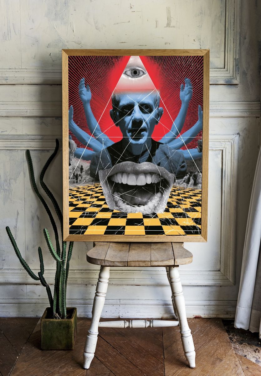 Surreal Eye and Skull Collage Poster. room preview