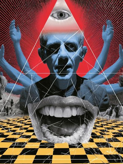 Surreal Eye and Skull Collage Poster. poster