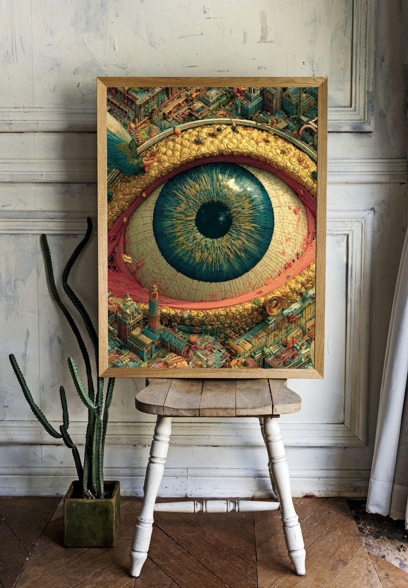 Surreal Eye Cityscape Print. room preview