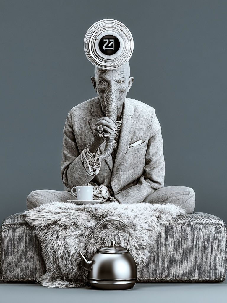 Surreal Elephant Tea Portrait Print. poster detail