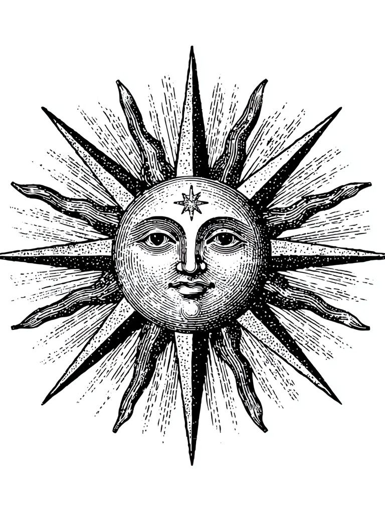 Celestial Sun Face Vintage Print. poster — vintage art