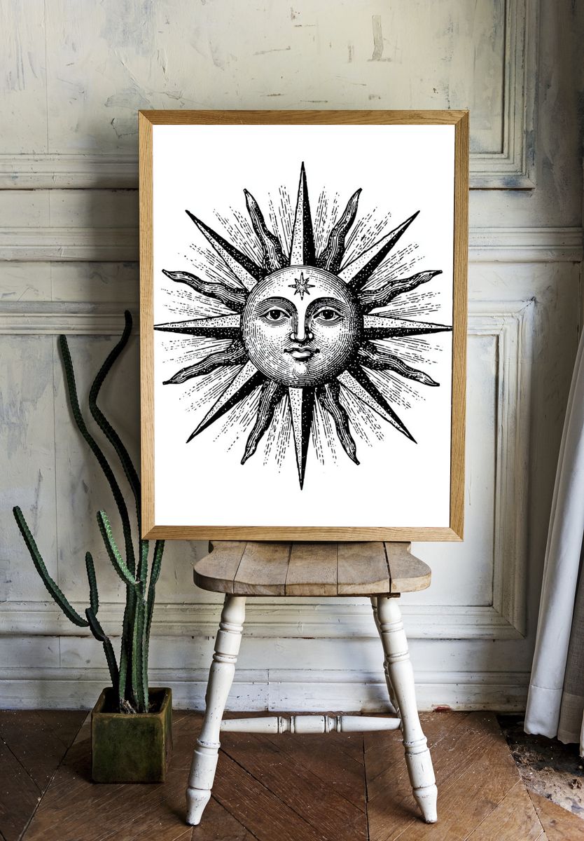 Celestial Sun Face Vintage Print. — room view 1