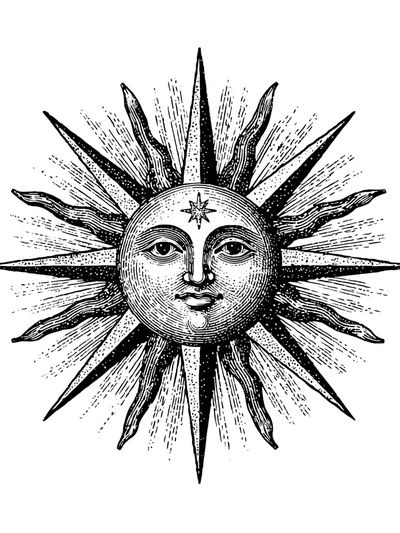 Celestial Sun Face Vintage Print. poster