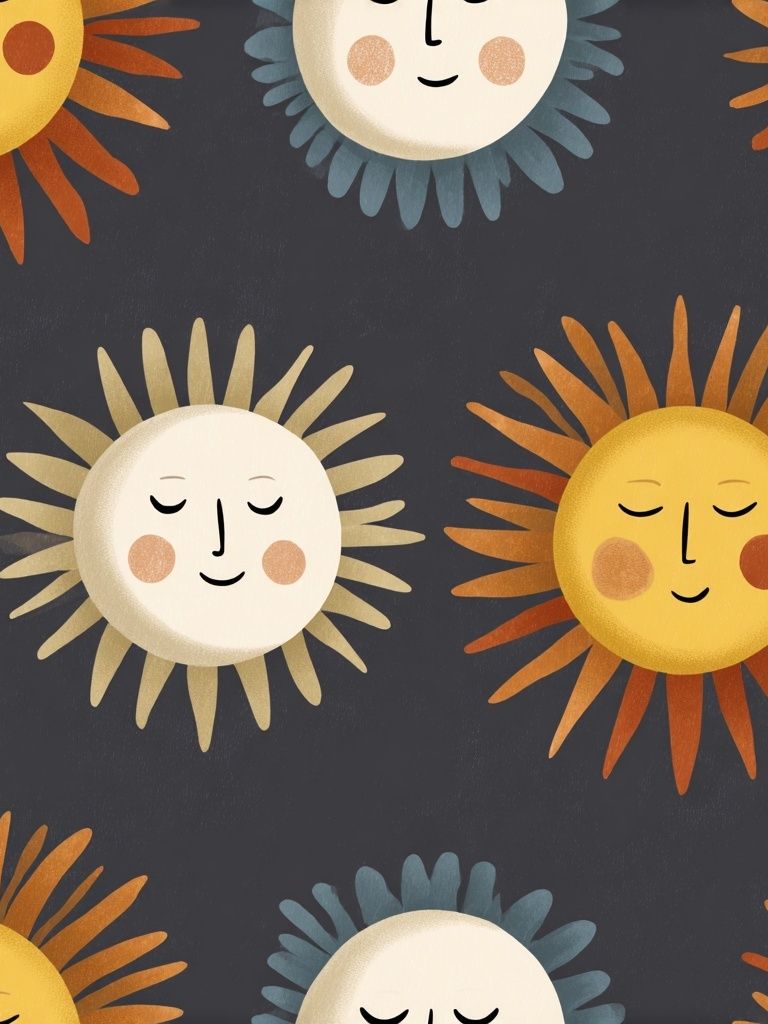 Sleepy Sun Faces Illustration Poster. poster detail