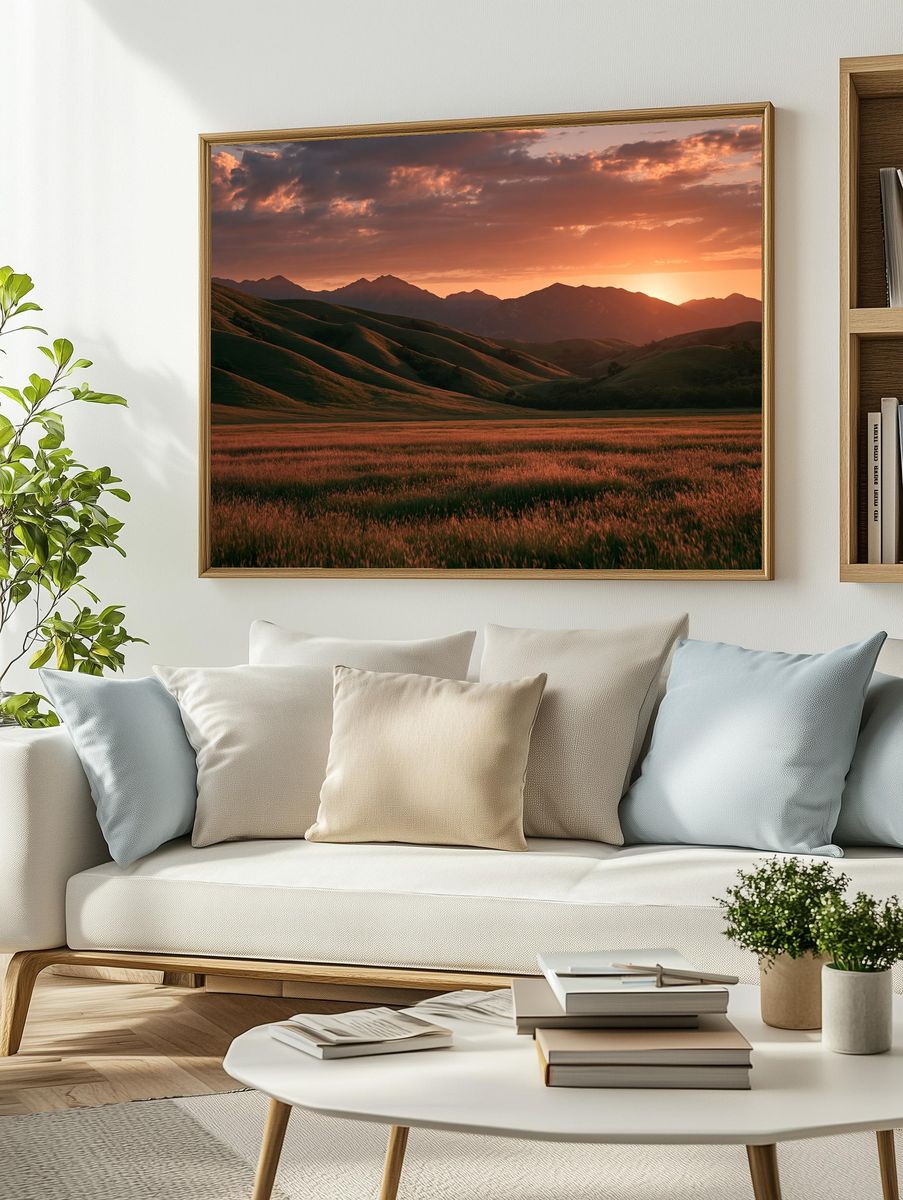 Sunset Rolling Hills Photography Poster. — room view 2
