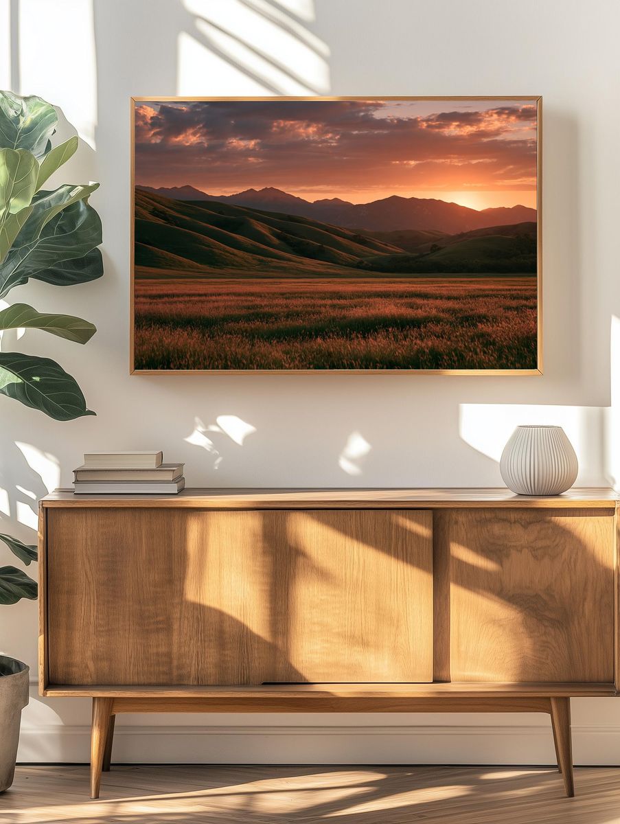 Sunset Rolling Hills Photography Poster. — room view 3