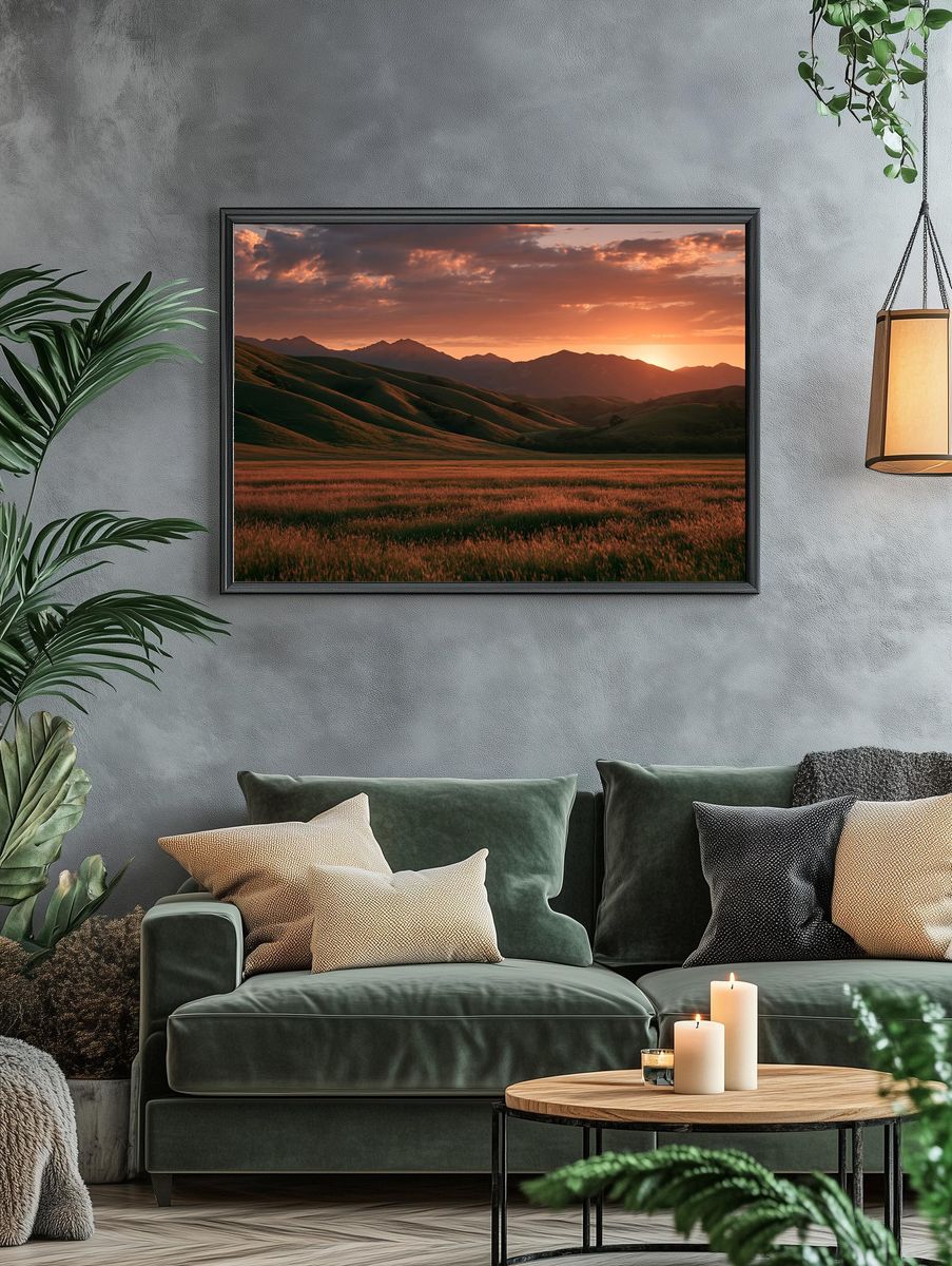 Sunset Rolling Hills Photography Poster. — room view 4