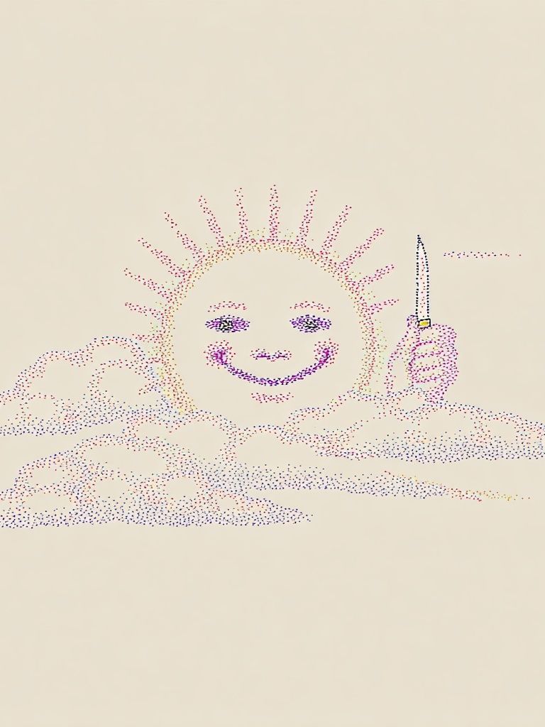 Smiling Sun with Knife — Illustration Print. poster — illustration art