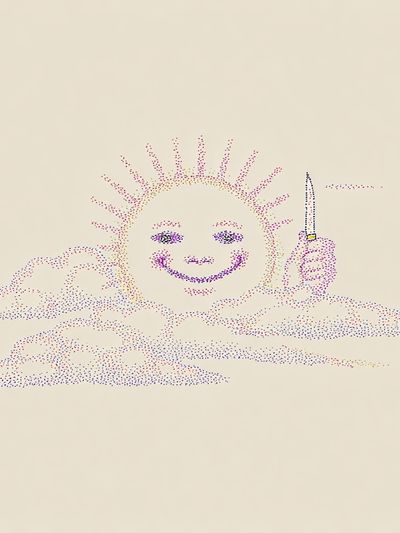 Smiling Sun with Knife — Illustration Print. poster print