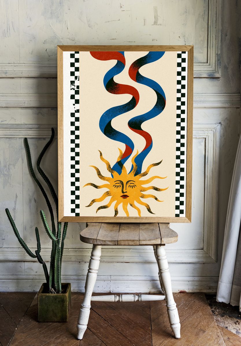 Sun and Ribbon Abstract Print. room preview