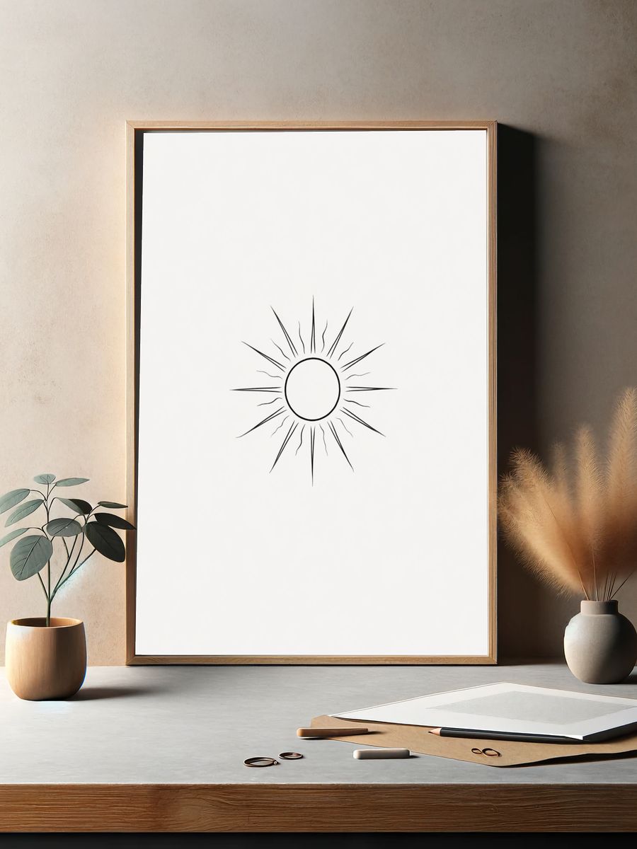 Minimal Sunburst Line Art Poster. — room view 2