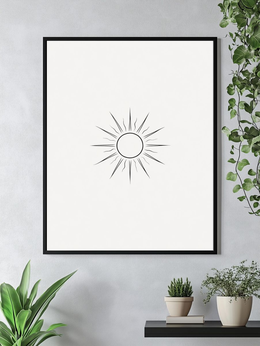Minimal Sunburst Line Art Poster. — room view 4