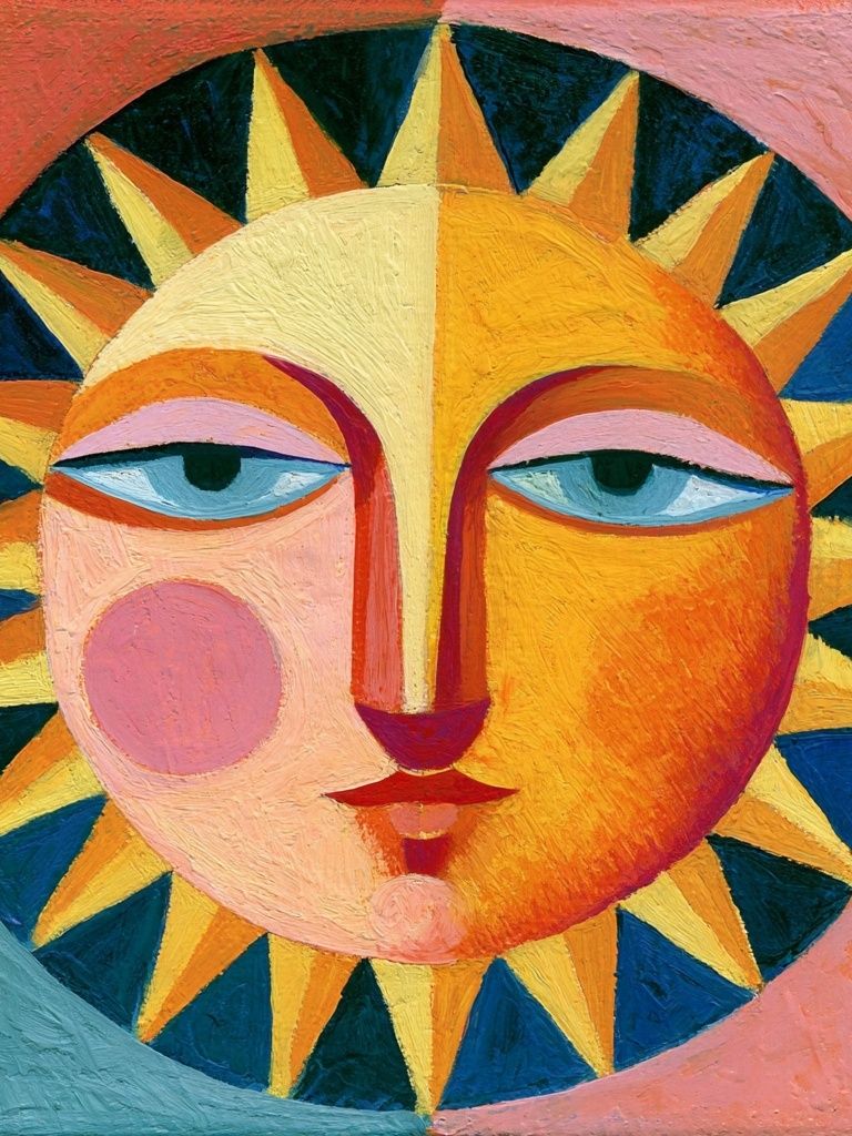Sun Face Folk Art Poster. poster detail