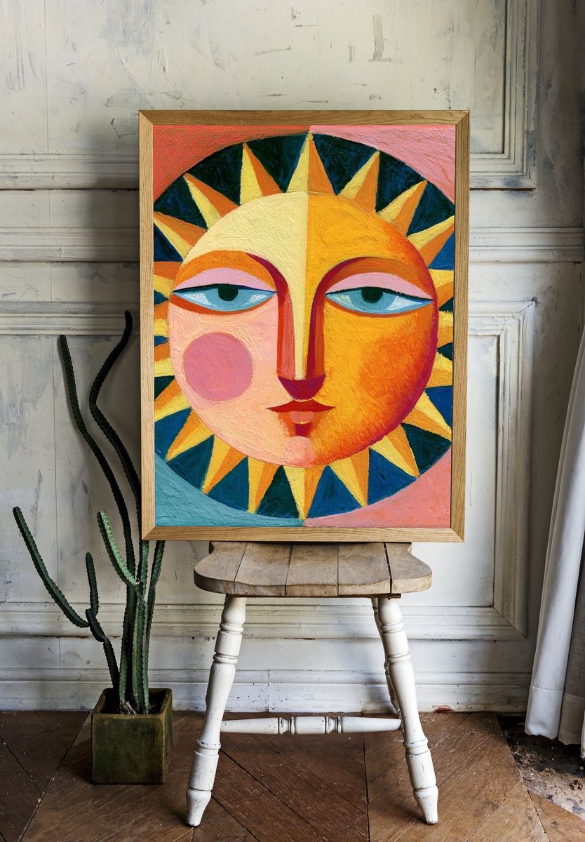 Sun Face Folk Art Poster. — room view 1