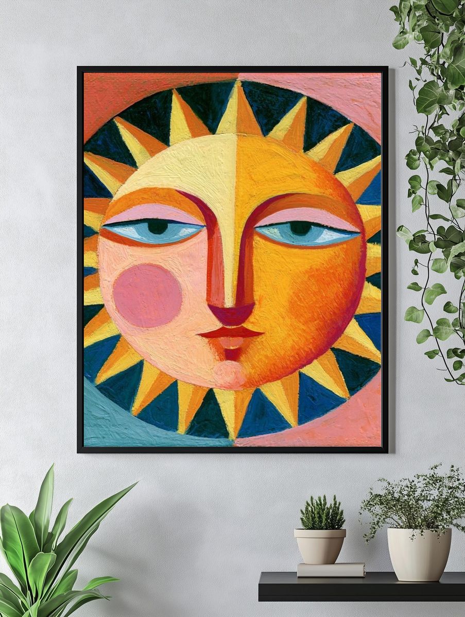 Sun Face Folk Art Poster. — room view 4