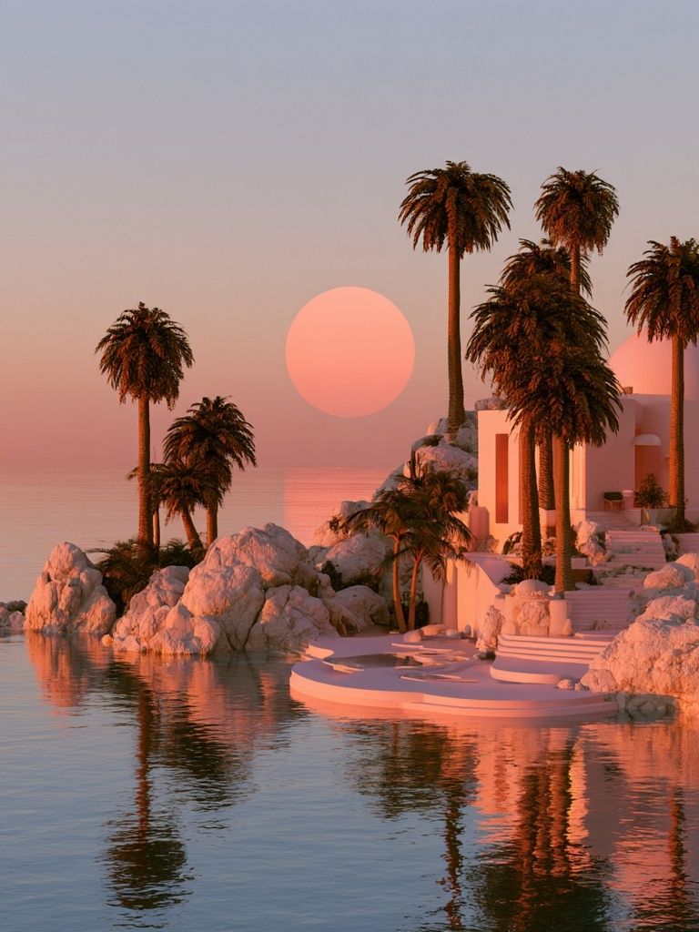 Sunset Palm Island Photography Poster. poster detail