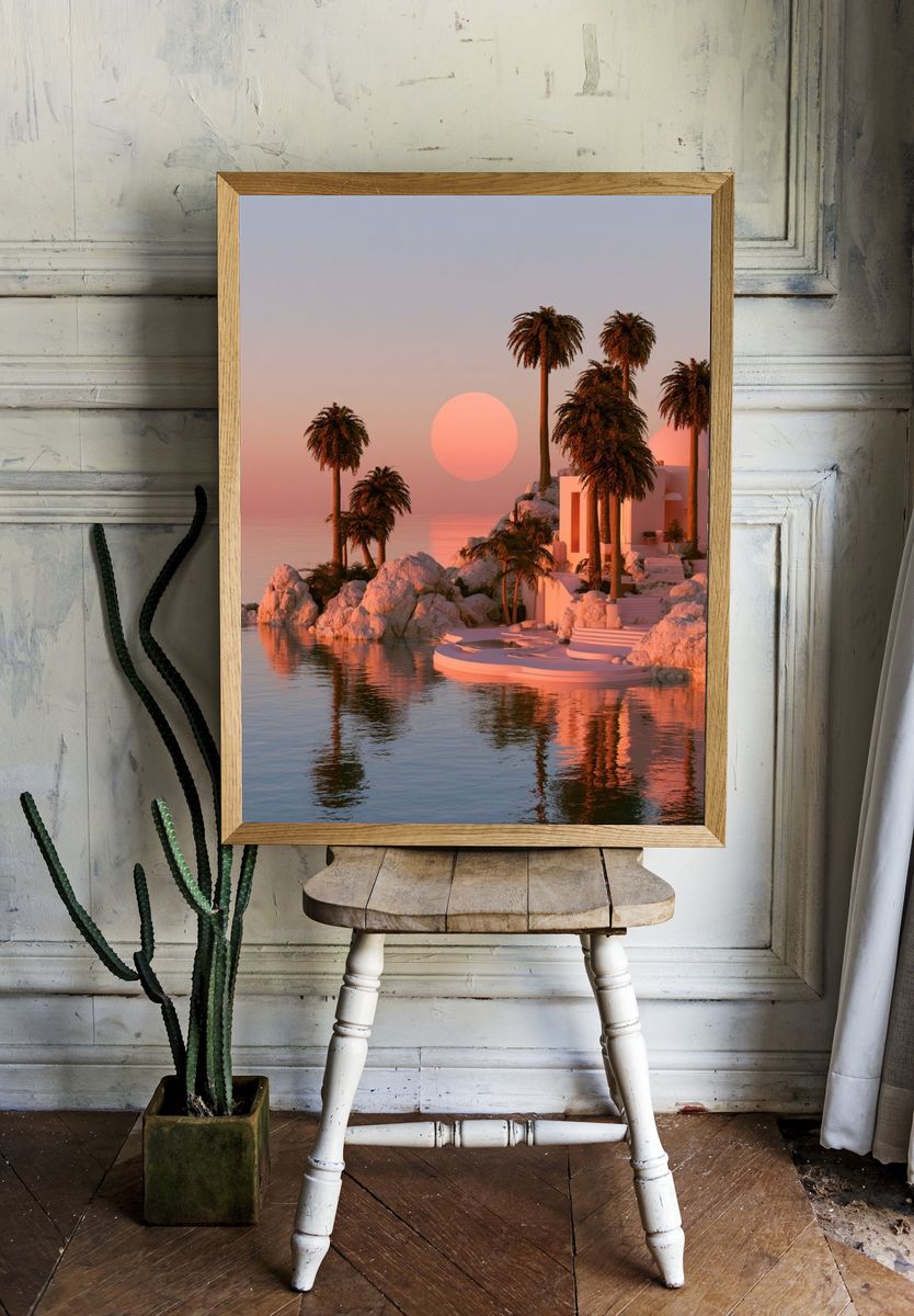 Sunset Palm Island Photography Poster. room preview