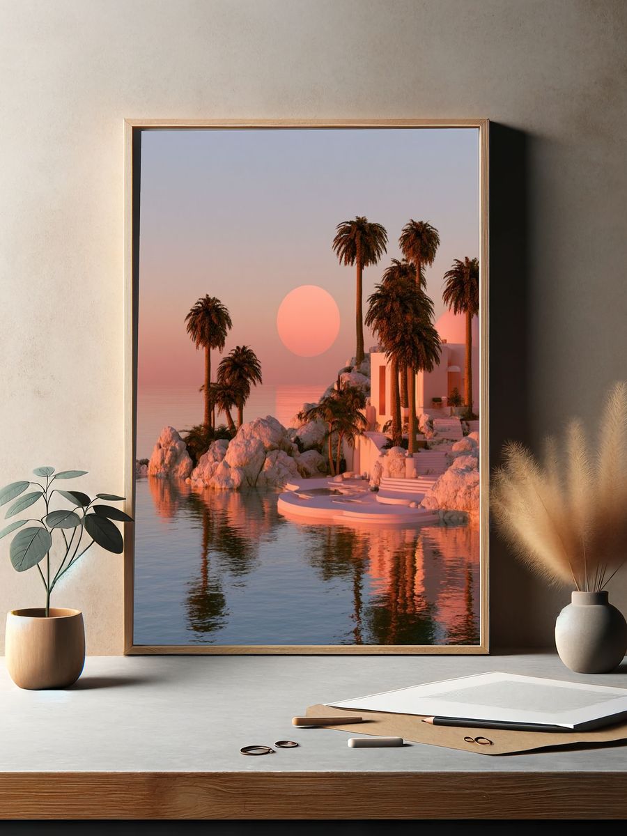 Sunset Palm Island Photography Poster. — room view 2