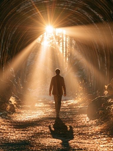 Sunlit Tunnel Silhouette Photography Poster. poster detail