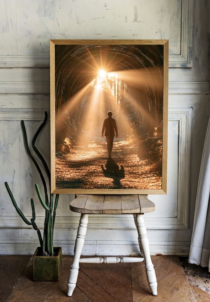Sunlit Tunnel Silhouette Photography Poster. — room view 1