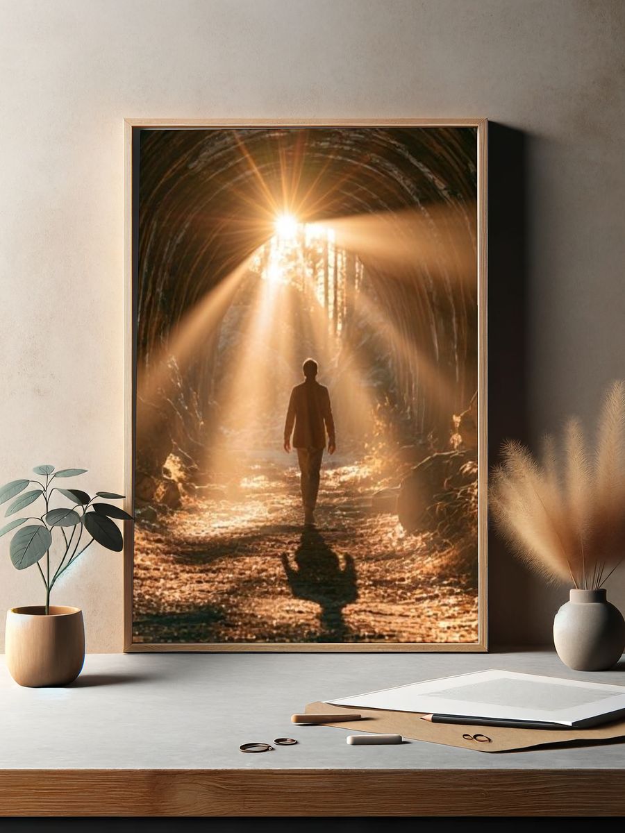 Sunlit Tunnel Silhouette Photography Poster. — room view 2