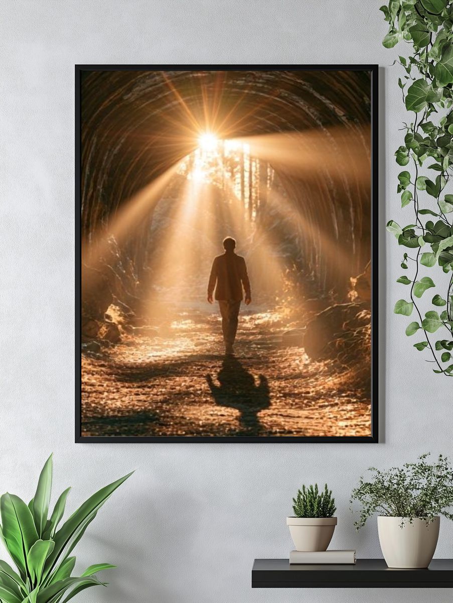 Sunlit Tunnel Silhouette Photography Poster. — room view 4
