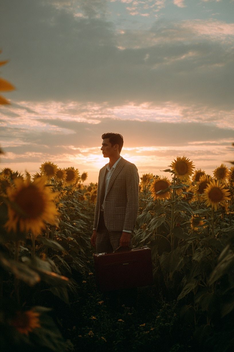 Man in Sunflower Field — Photography Print. poster detail