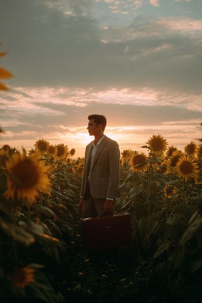 Man in Sunflower Field — Photography Print. poster