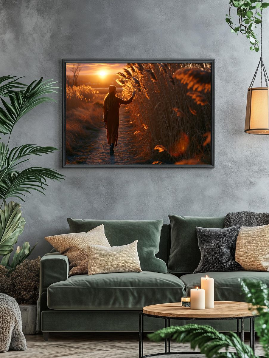 Sunset Reed Path Photography Poster. — room view 4