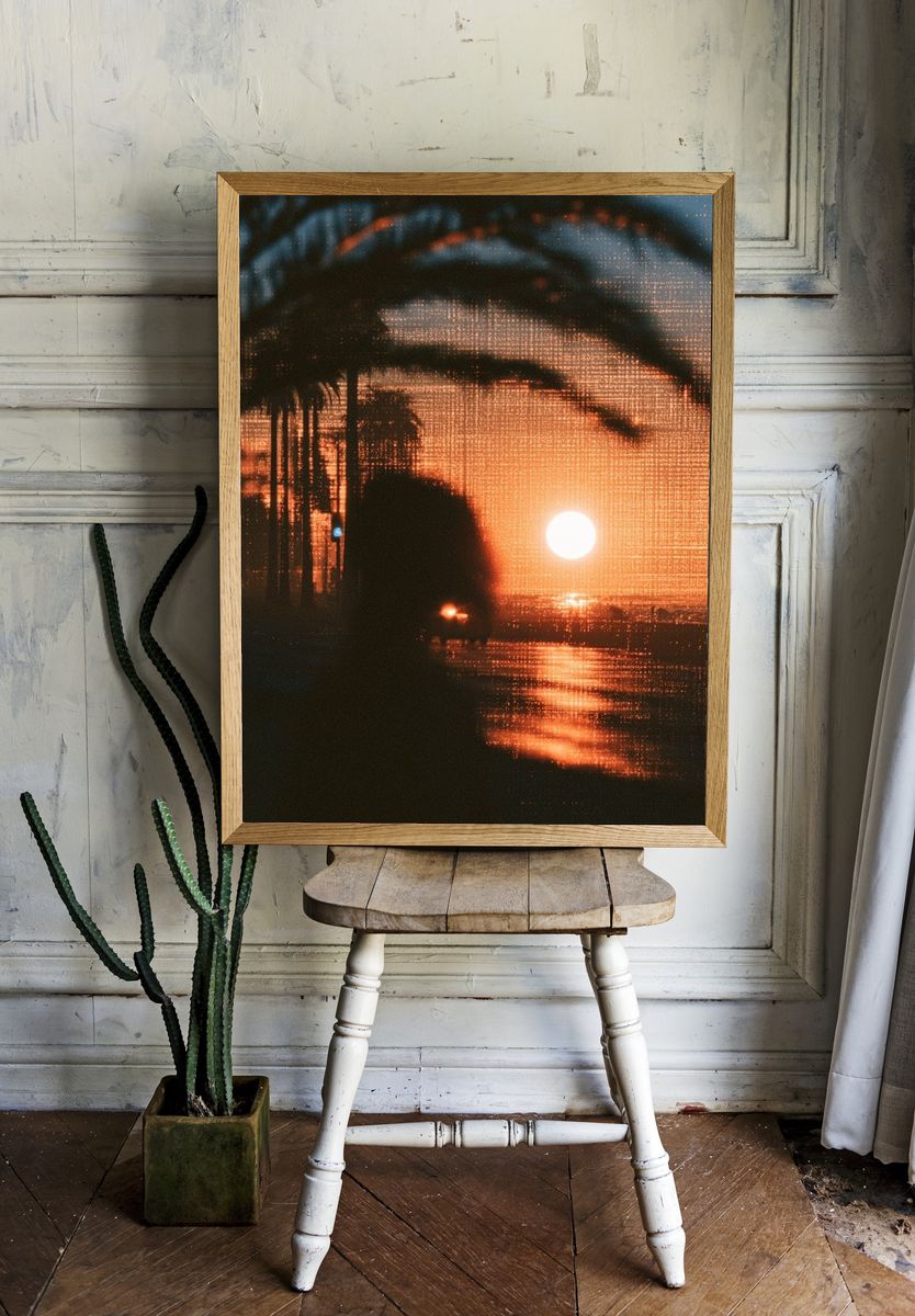 Sunset Palm Silhouette Photography Poster. room preview