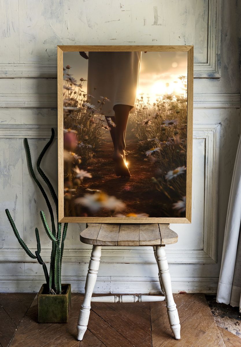 Sunlit Meadow Walk Photography Poster. — room view 1