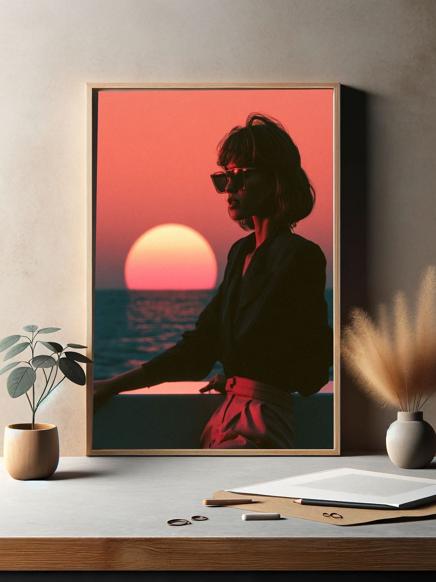 Sunset Silhouette Portrait Print. — room view 2