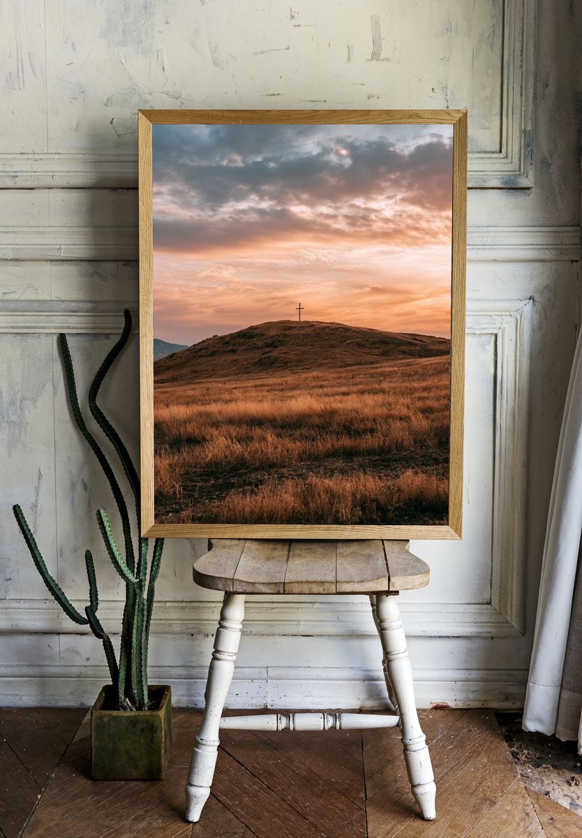 Sunset Cross Hillscape Print. room preview