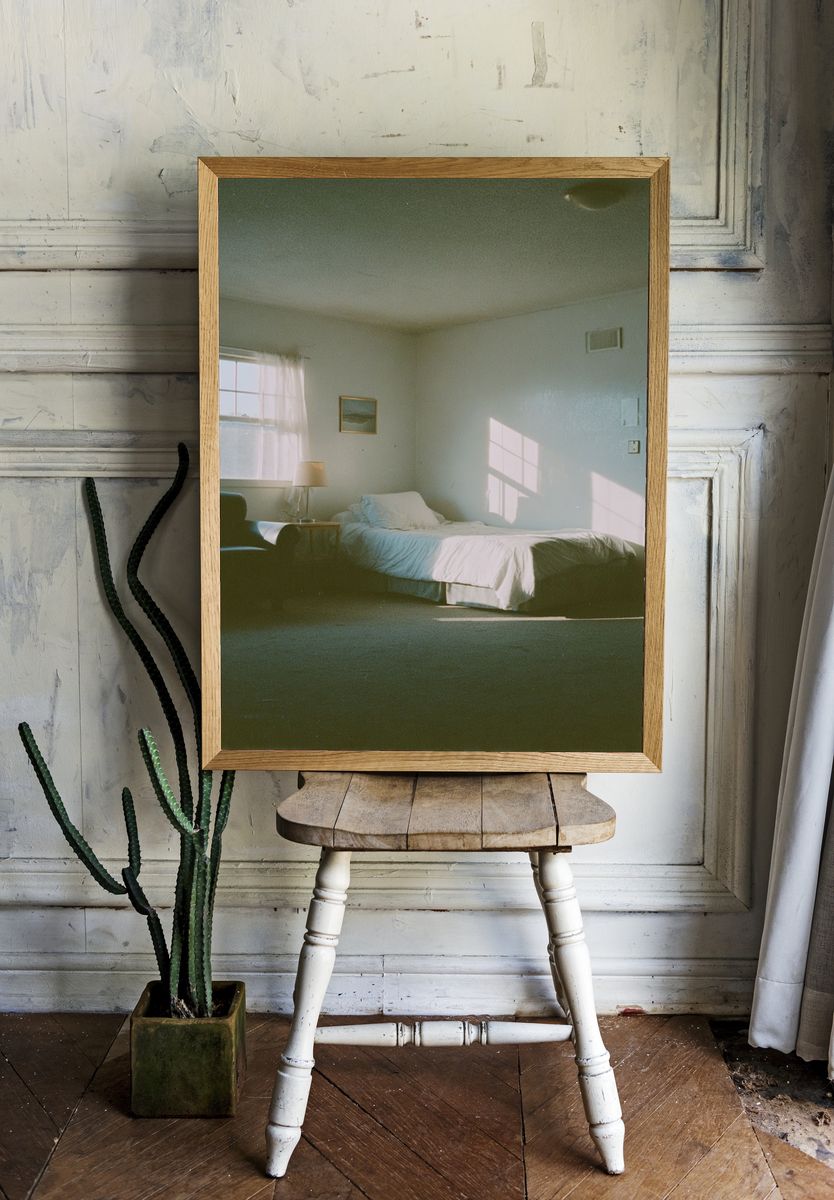 Sunlit Bedroom Interior Photography Poster. — room view 1