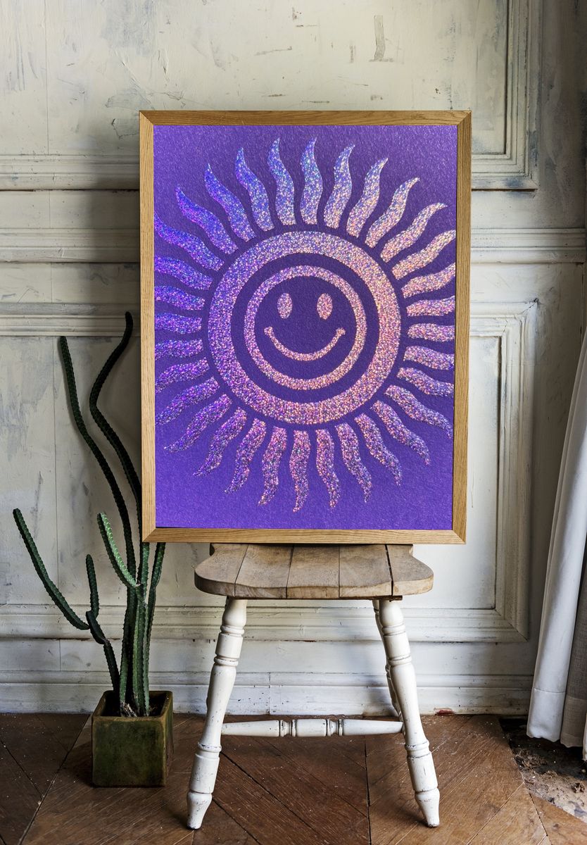 Smiling Sun Glitter Poster. — room view 1