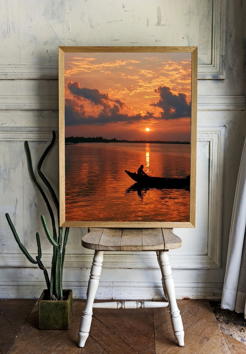 Sunset Boat Silhouette Poster. — room view 1