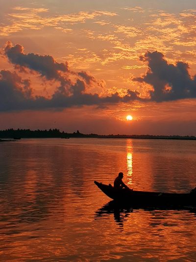 Sunset Boat Silhouette Poster. poster