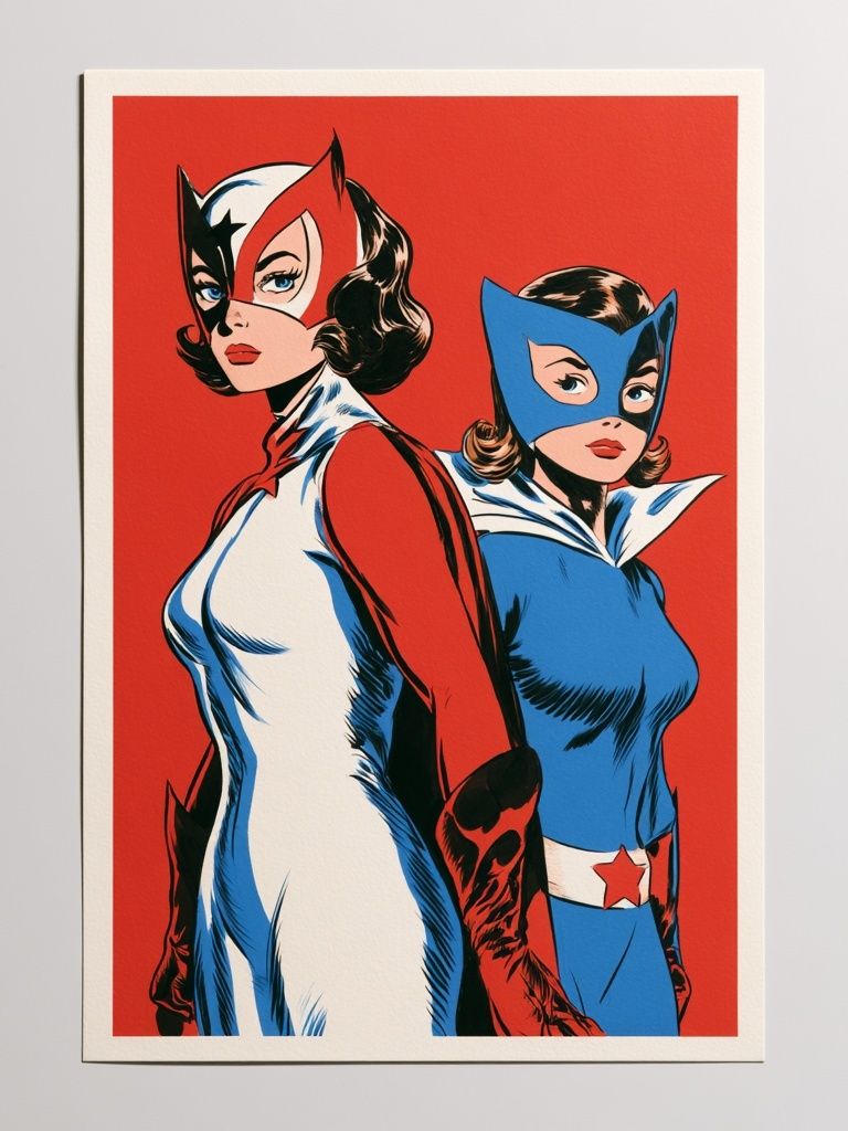 Retro Superhero Duo Pop-Art Poster. poster — fine-art art