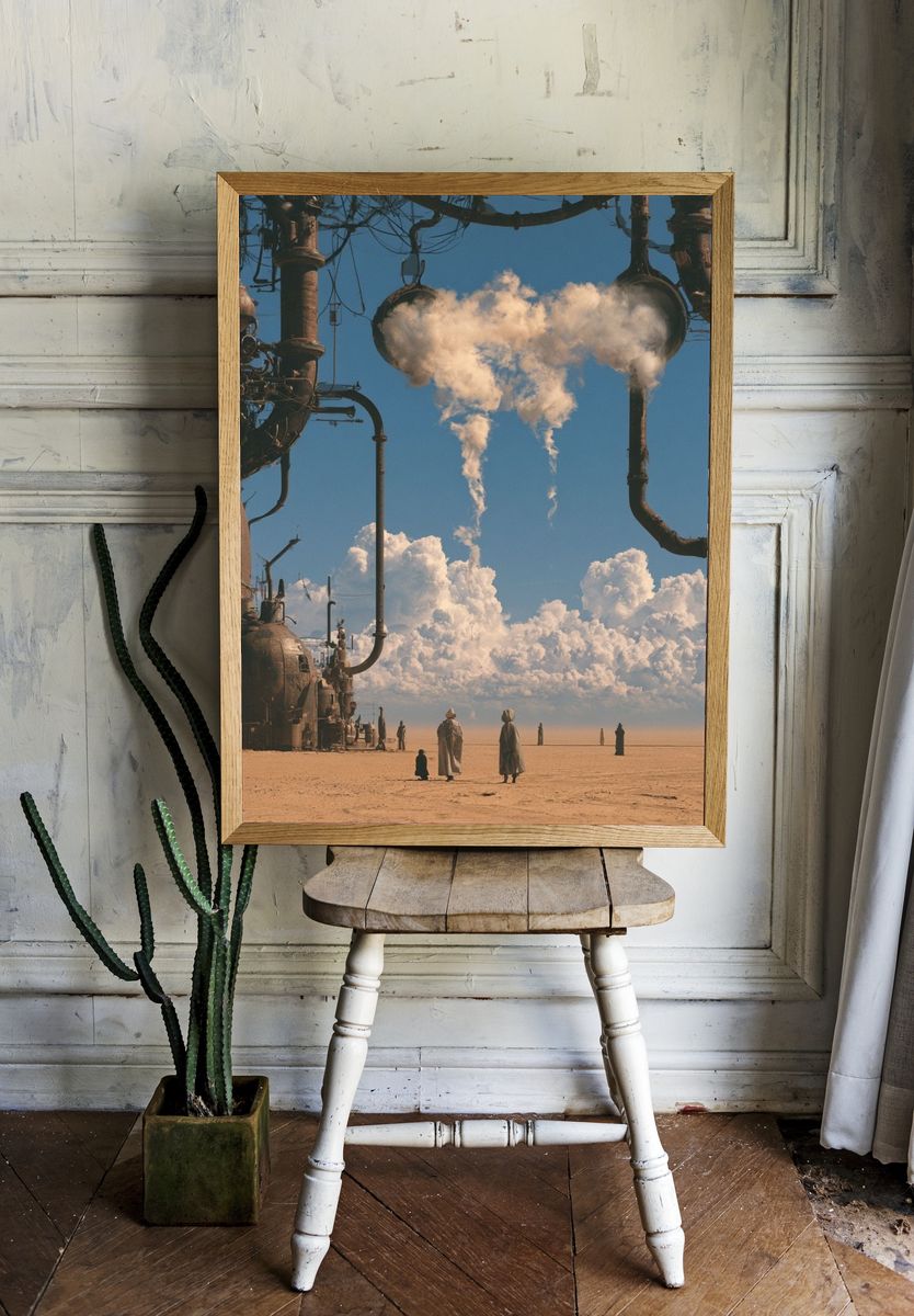 Surreal Desert Industrial Landscape Print. — room view 1