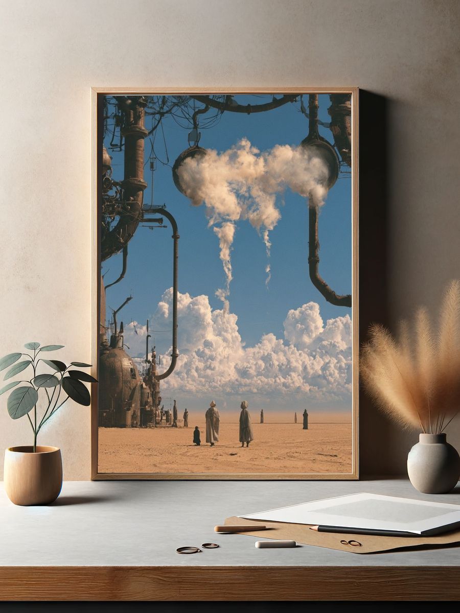 Surreal Desert Industrial Landscape Print. — room view 2