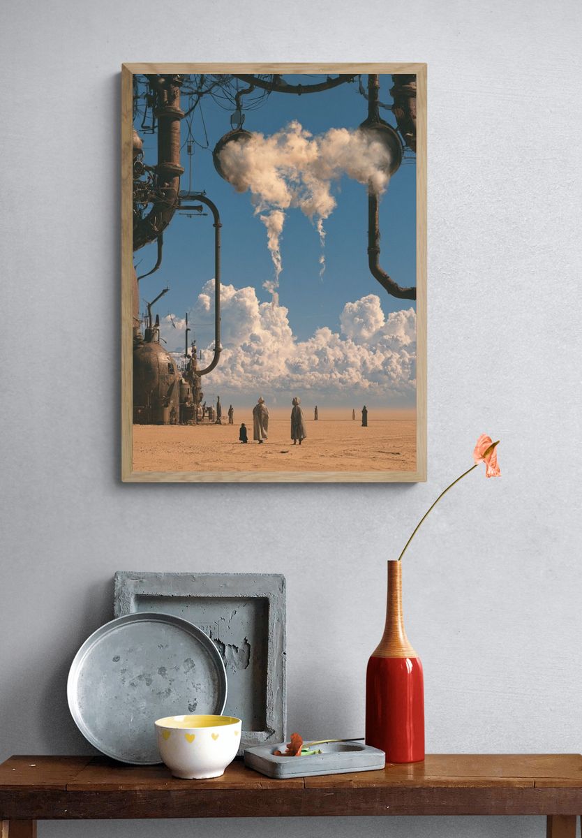Surreal Desert Industrial Landscape Print. — room view 3