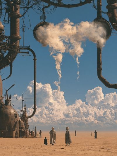 Surreal Desert Industrial Landscape Print. poster
