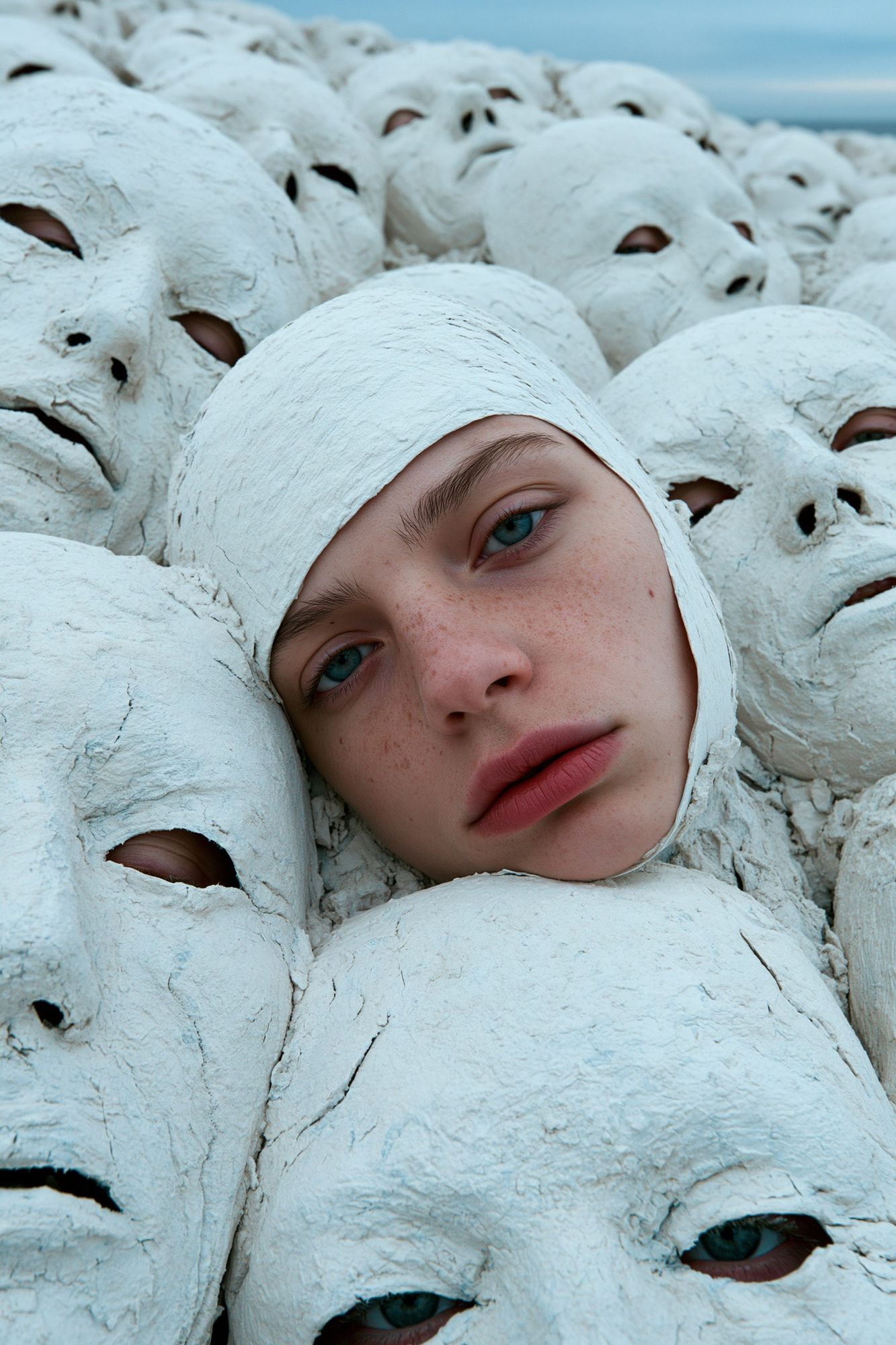 Surreal Masked Faces Photography Poster. poster detail