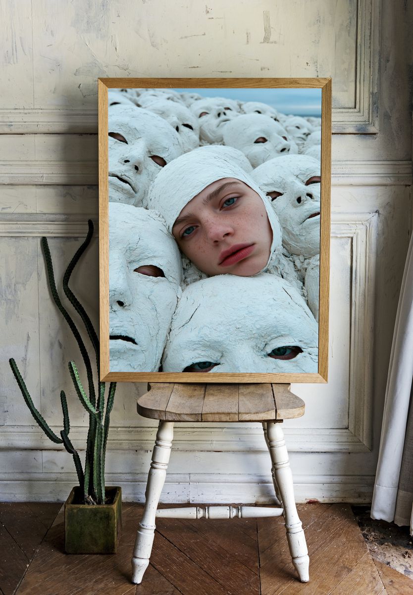 Surreal Masked Faces Photography Poster. — room view 1