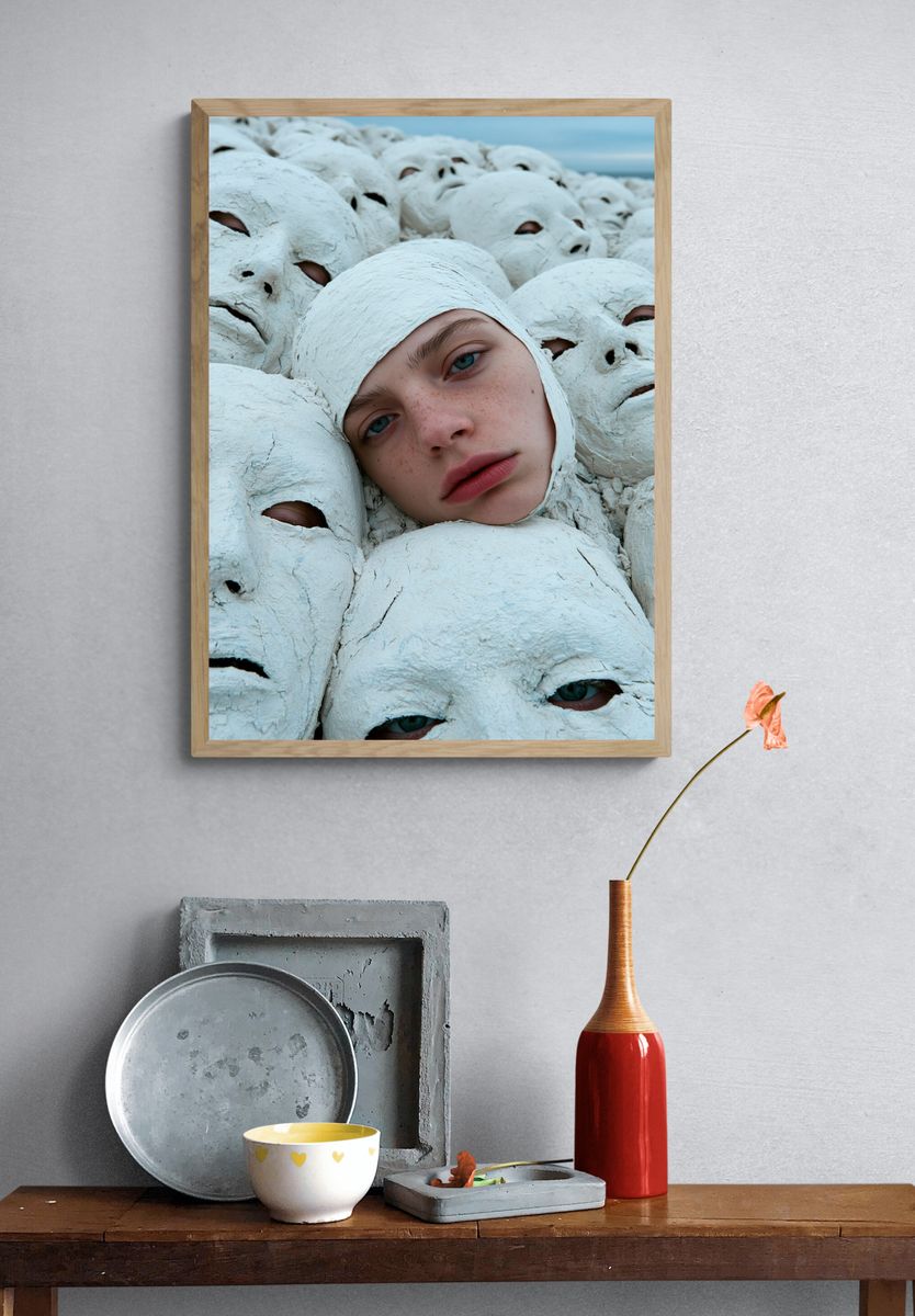 Surreal Masked Faces Photography Poster. — room view 3