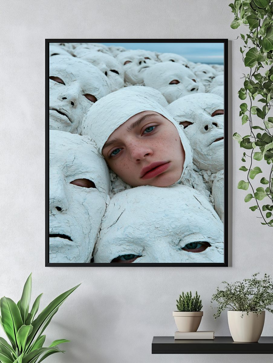 Surreal Masked Faces Photography Poster. — room view 4