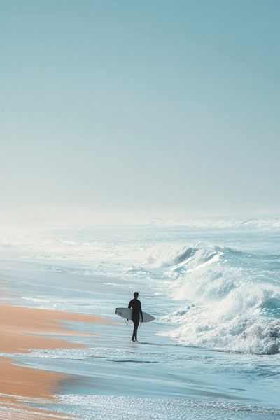 Surfer on Misty Shore Photography Poster. poster print