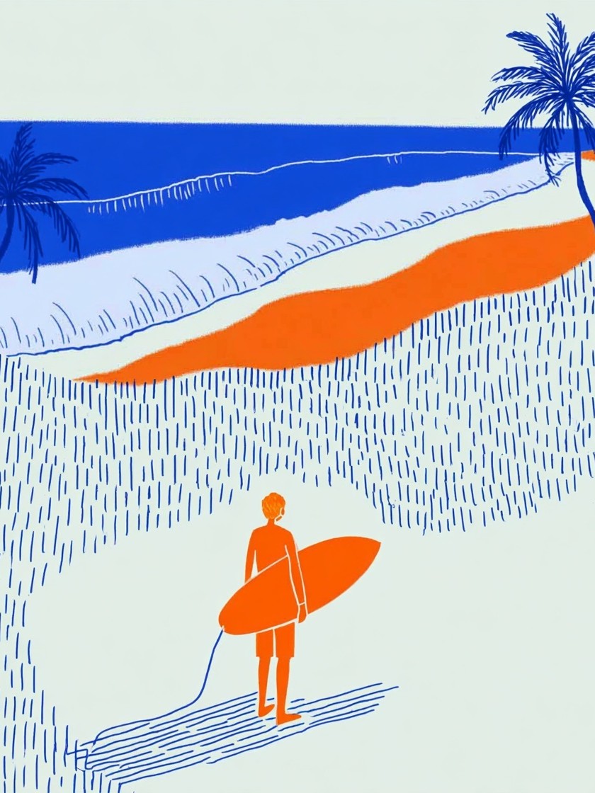 Surfer at the Beach — Illustration Print. poster — illustration art
